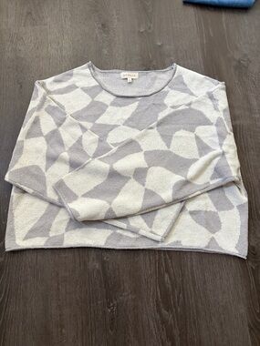 PROMESA Abstract Checkerboard Knit Sweater Gray White Boxy Cropped Size L women